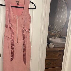 Express Pink Midi Dress with Satin Accents